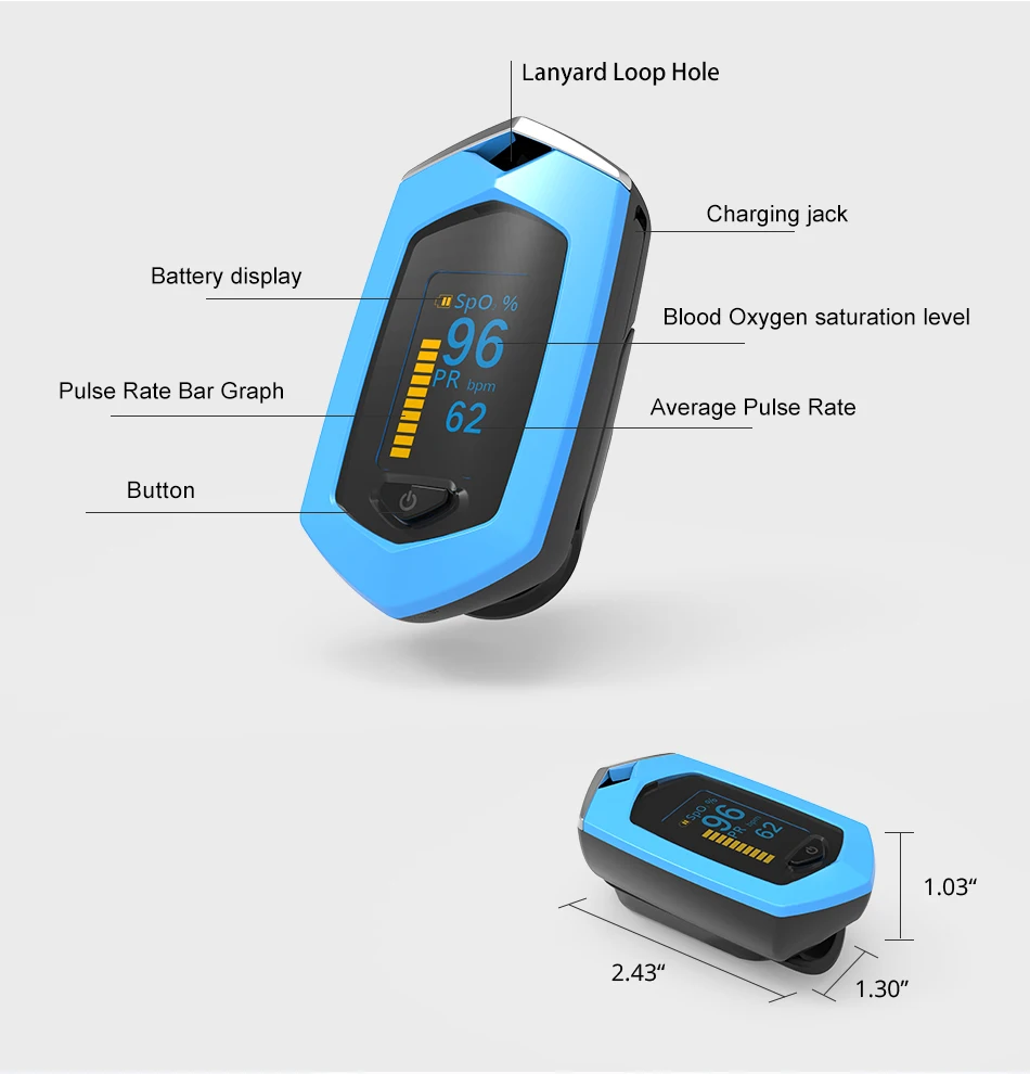 BOXYM Medical Rechargeable Finger Pulse Oximeter Digital Oximetro De Dedo SpO2 PR OLED CE Pulsioximetro Heart Rate Monitor