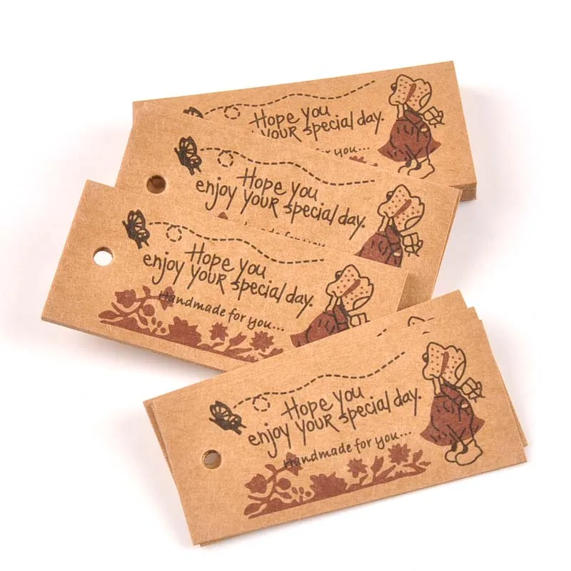 100pc 4x2cm Kraft Paper Tags with Strings Handmade with Love Hang Tags  Garment Tags for Candy/