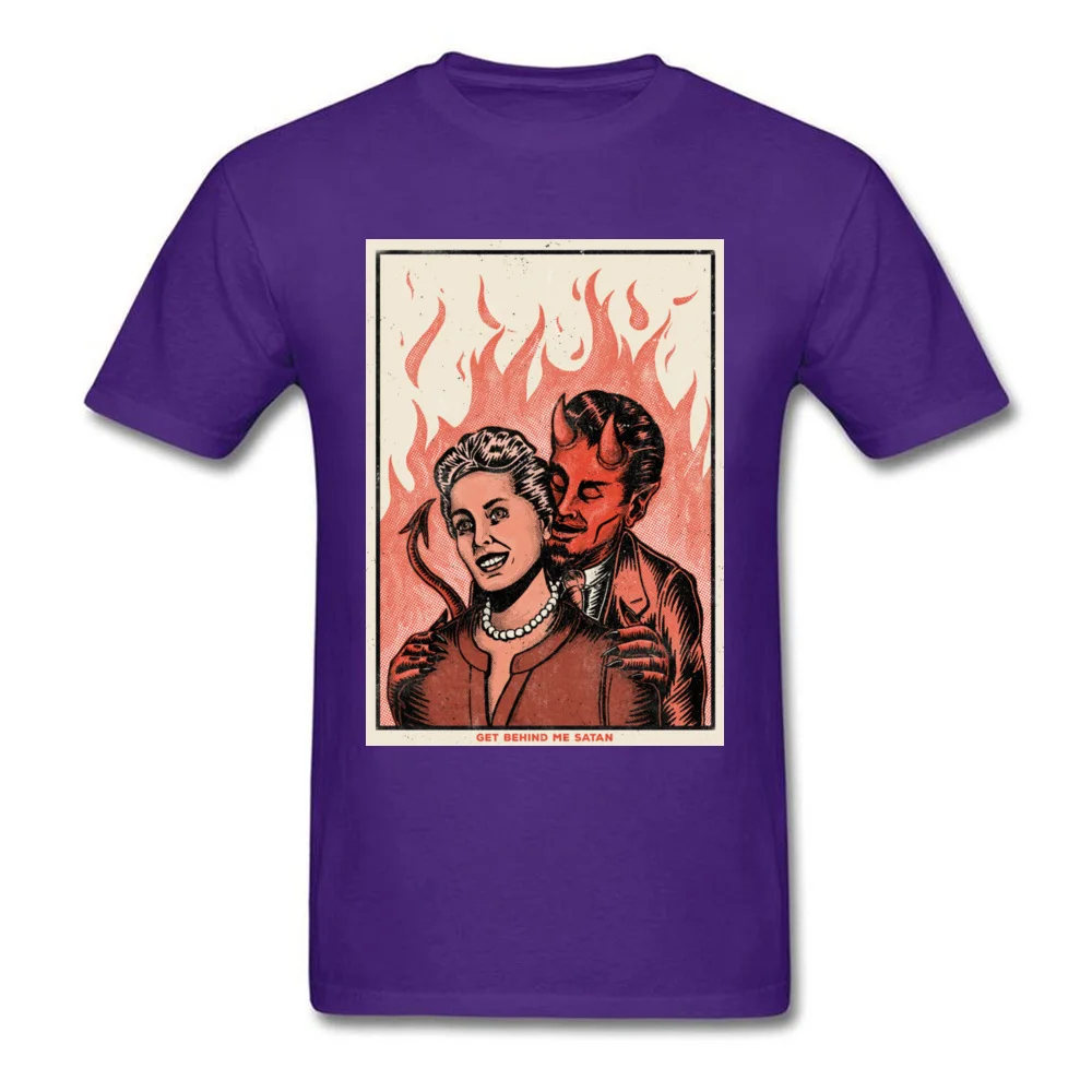 Get Behind Me Satan Top T-shirts Short Sleeve Cool Retro Men NEW YEAR DAY Tops & Tees Cool Tee Shirt O Neck 100% Cotton Get Behind Me Satan purple