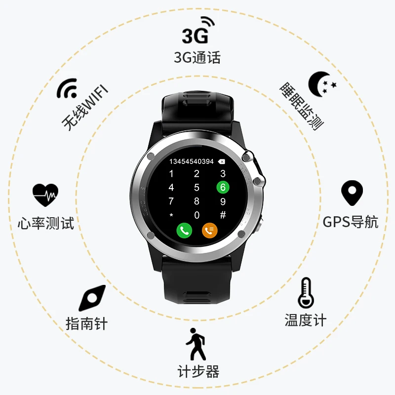  Smartch H1 Smart Watch Android 5.1 OS Smartwatch MTK6572 512MB 4GB ROM GPS SIM 3G Heart Rate Monito