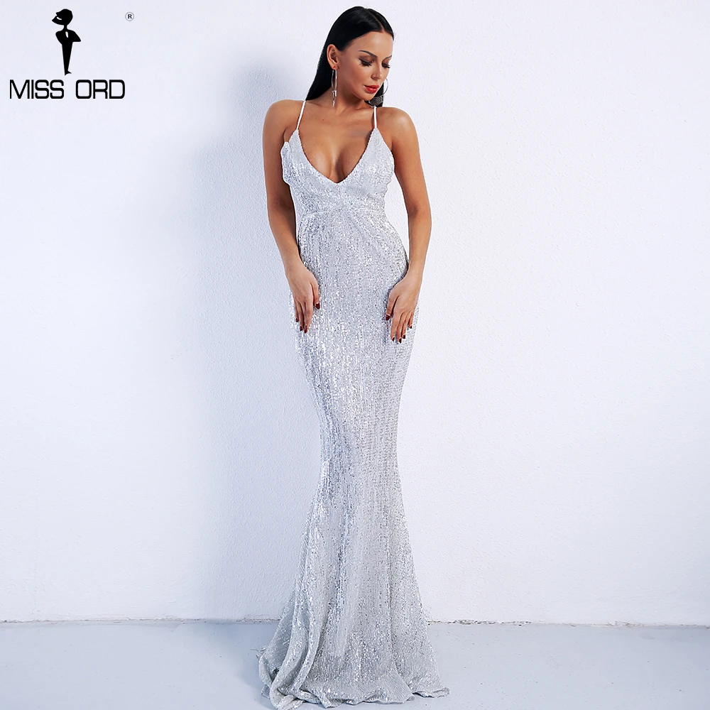 

Missord 2019 Sexy Deep-V Off Shoulder Backless Vestidos Summer Dresses Sequin Maxi Women Party Reflective Dress FT8379-5