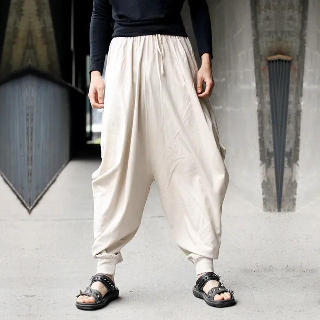 Men trousers Japanese Samurai Style Boho Casual Low Drop Crotch Loose