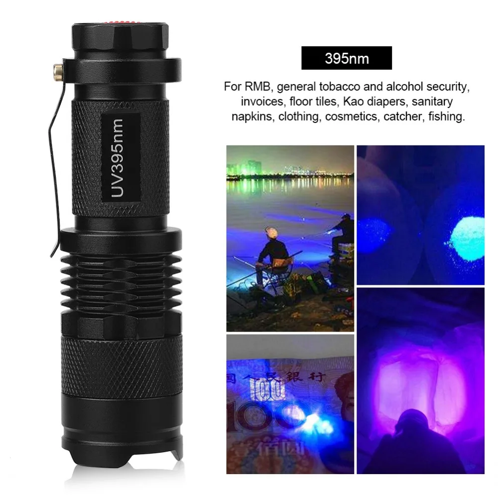 

395/365 nM UV Ultra LED Flashlight Blacklight Light Inspection Lamp Torch Purple Flashlight Lamp AA Battery For Marker Checker