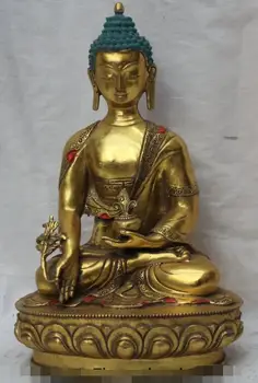 

S06779 13" Chinese Tibetan Buddhism Bronze Gold Medicine Buddha Medicinal God Statue