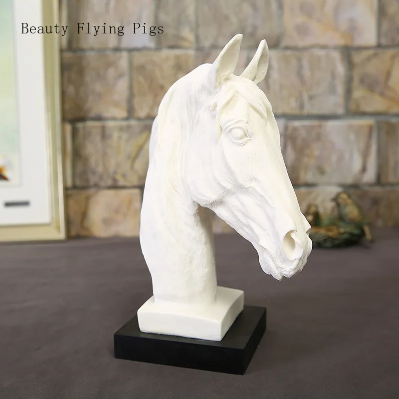  1pcs ins home bedroom living room sculpture white horse head decoration ornaments sandstone resin c - 33043782024