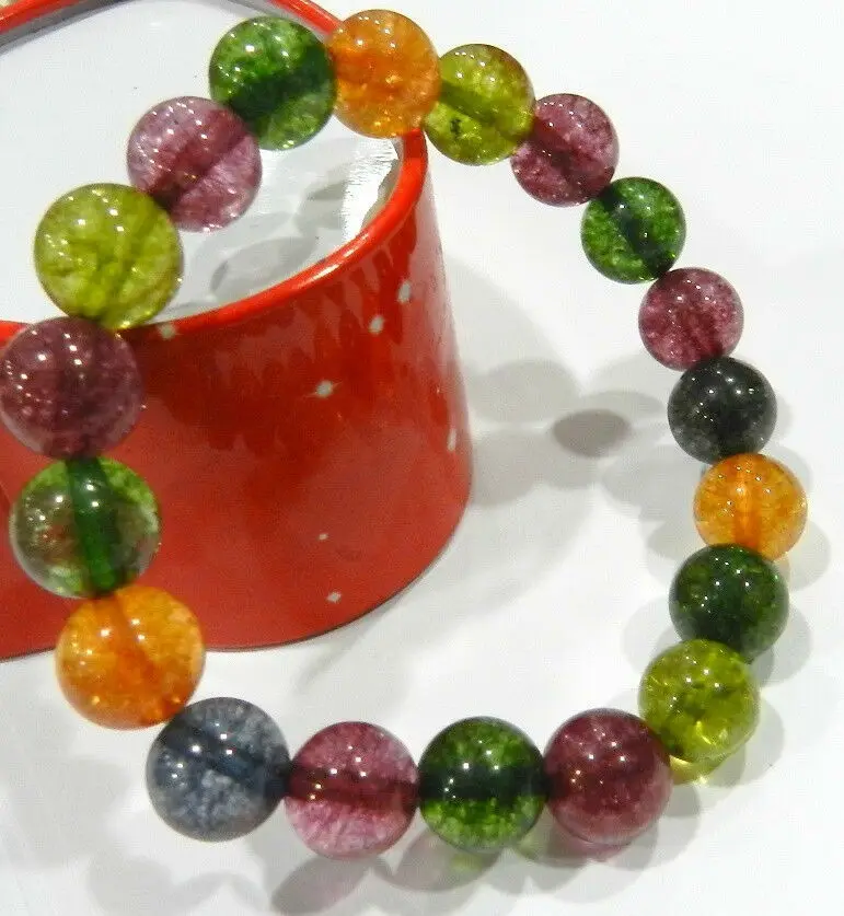 Charming! 10mm Multicolor Tourmaline Round Beads Bracelet 7.5&quotAAADW | Украшения и аксессуары
