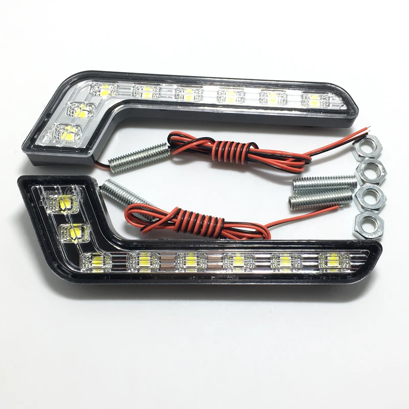 

1pair 2pcs 5050 LED DRL Daytime Running Head Lamp L shape Fog Light white Waterproof Kit 12V Car Styling For cars