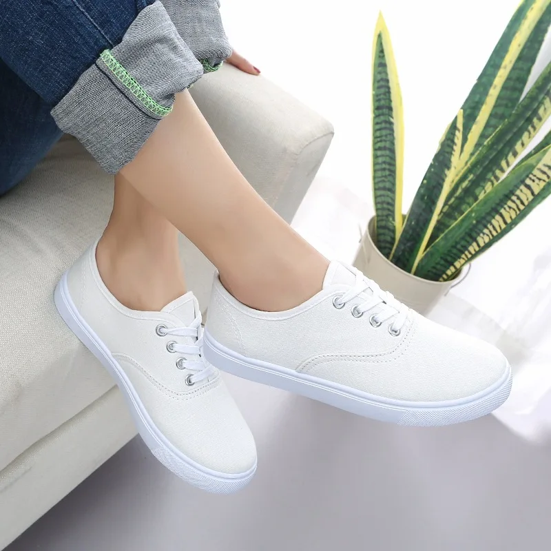

Women Vulcanized Sneakers White Shoes Woman Breathable Lace Up Women Canvas Shoes Ladies Sneakers Zapatos De Mujer 2019