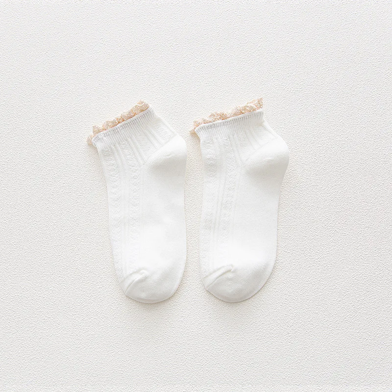 Женские носки Модные кружевные Новые короткие хлопковые одноцветные кружевные милые женские носки высокого качества - Цвет: Белый