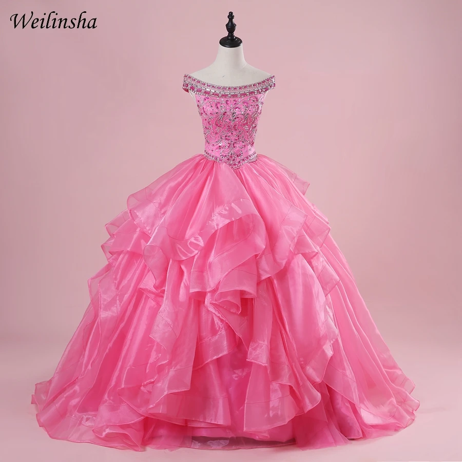 

Weilinsha Off Shoulder Quinceanera Dresses Sparkling Beading Crystals Sweet 15 Dresses Ball Gown Ruffles Quinceanera Gowns