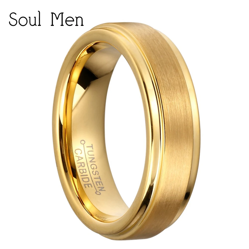 Dropshipping 6mm Gold Color Tungsten Carbide Boy Rings Comfort Fit Women Men's Wedding Band alianca de casamento Size 7 to 13