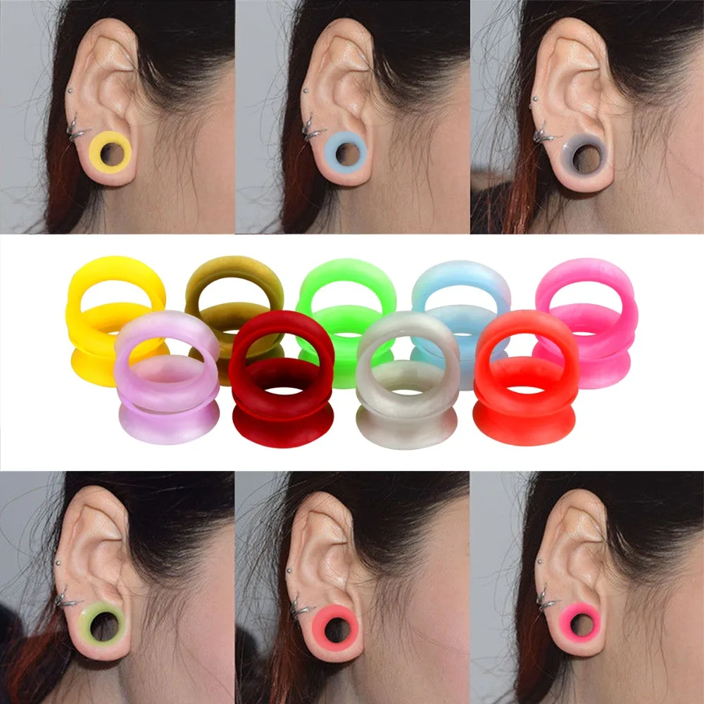 9 Pairs Mix Color Silicone Flexible Doble Flared Ear Plugs Tunnels Expander Ear Gauges Piercing