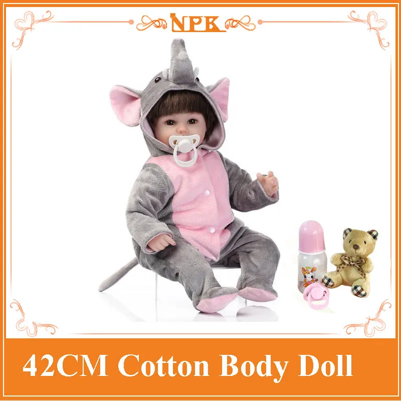 

NPK 17''Bonecas Bebe Reborn With Animal Style Elephant Clothes Blue/Brown Eyes Reborn Bebe Infant As Christmas Hot Dolls