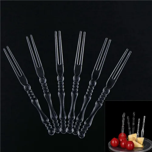 

50Pcs/lot Mini Clear Transparent Disposable Forks BBQ Sticks Home Dining Plastic Food Cake Fruit Fork Picks Skewer Set ForParty