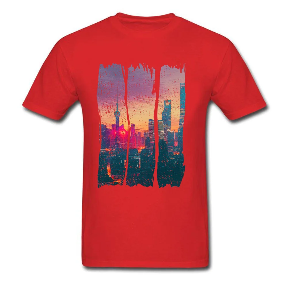 Prevalent Student T Shirt SUNSET AND SKYLINE Printed On T Shirt 100% Cotton Short Sleeve Custom Tee Shirts Round Collar SUNSET AND SKYLINE red
