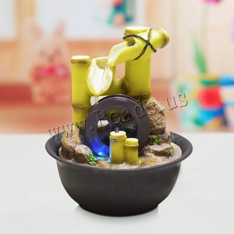 

Chinese Rich Bamboo Indoor Water Fountains Feng Shui Fountain With Led Bamboo Wheel Indoor Desktop Tabletop Decor Decorativas