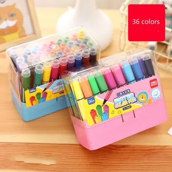 

deli 70655 set 36 colors child belt stamp water wash brushes doodle pen art marker with stamp water color pen