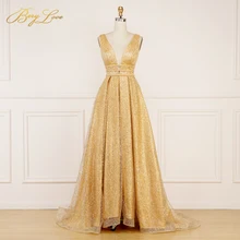BeryLove длинное платье для выпускного вечера Золотое вечернее платье с блестками для женщин блестящее Сексуальное Платье vestidos de fiesta с v-образным вырезом и открытой спиной robe de soiree