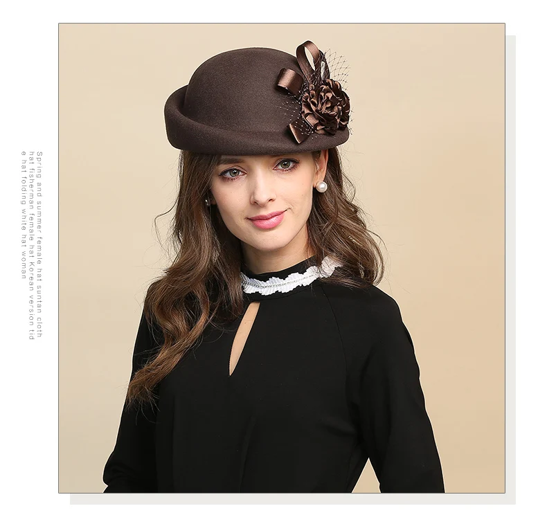 Lady Fedoras Wool Hat Girls Flowers Dome Woolen Cap  Female Basin Cap Fisherman Cute Casual Woolen Hat Adjustable B-8728