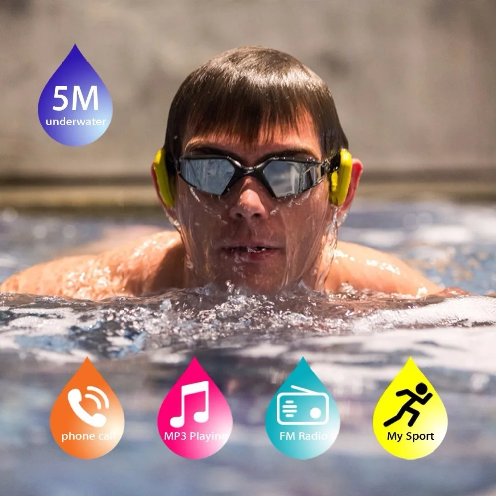

Tayogo IPX8 Bluetooth Bone conduction Headphone with Pedometer FM radio Underwater 100% waterproof MP3 Music Player for Swimming