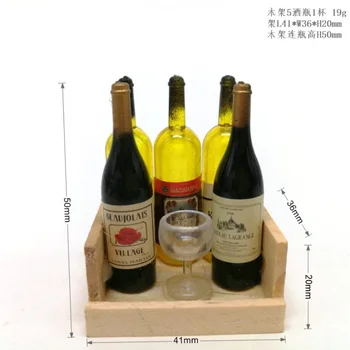 

[Wooden 5 wine bottles 1 wine glasses] miniature food play model doll house accessories refrigerator stickers