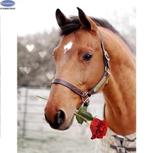 DIY фото на заказ Алмазная вышивка крестиком на рисунке, 5D Алмазная мозаика Алмазная вышивка, лошади Роза рукоделие для украшения дома, искусство