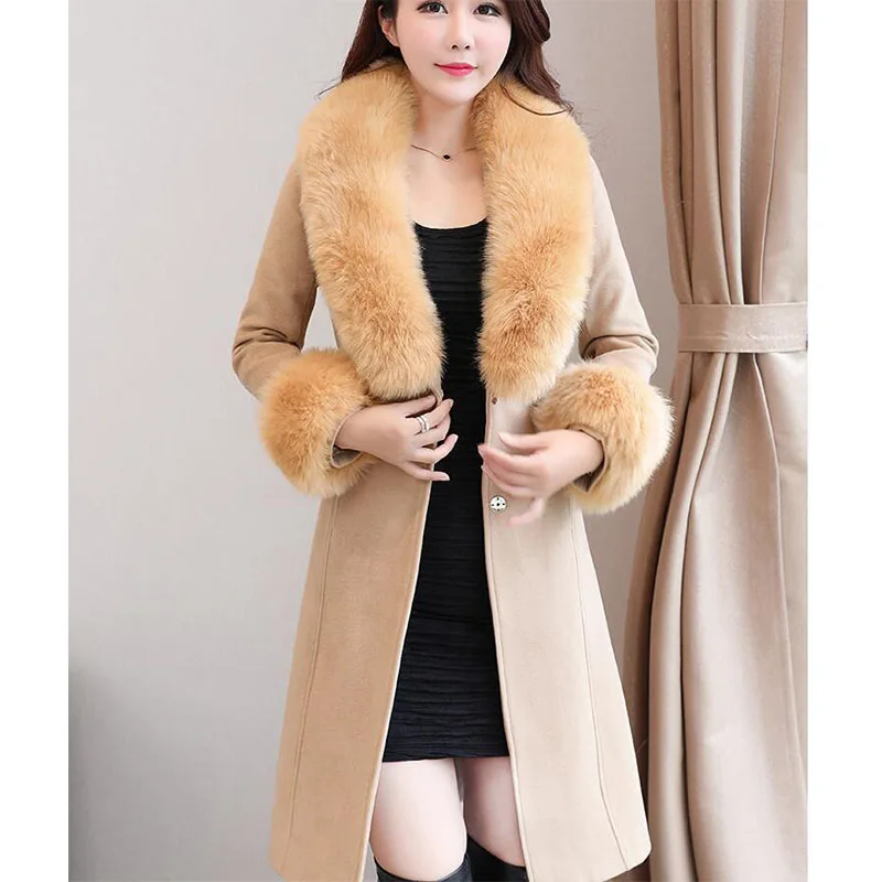 Fur Collar Women Woolen Coat Slim Women's Jacket Double Breasted Cashmere Coat and Jacket AA-186