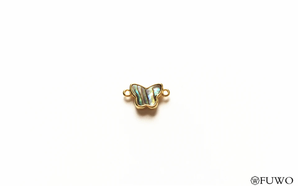 FUWO Natural Seashell Butterfly Shape Connector Pendant With 24K Gold Copper Bezel Fashion Double Loops Jewelry Fittings PD573
