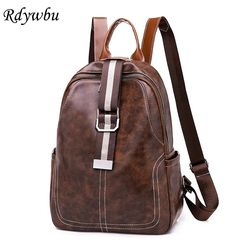 

Rdywbu High Quality Women Backpack Large Fashion School Backpack Girls Solid Vintage Travel Bag PU Leahter Mochila Escolar B681