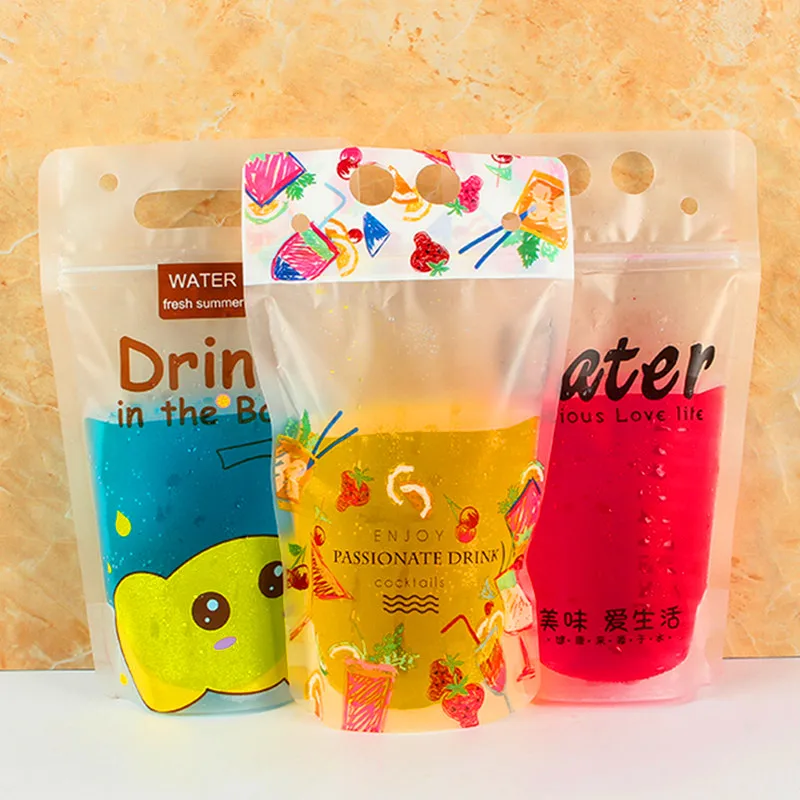 

50pcs 450ml~500ml Matte Fruit Summer Portable Beverage Ziplock Bag Cold Beer Milk Bar Fruit Juice Coffee Party Drinks Bag
