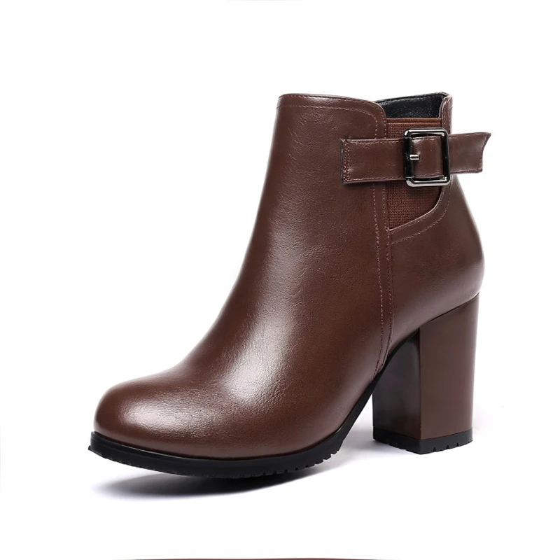 

Women Platform Thick High Heel Ankle Boots Side Zipper Lace Up Winter Combat Boots Black White Beige Brown