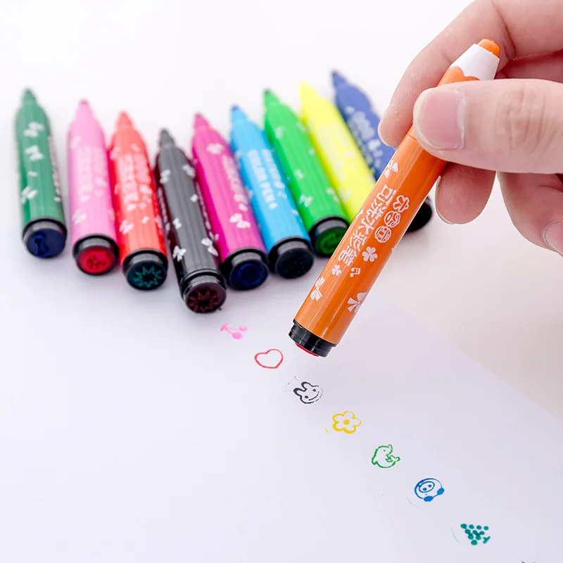 

12Color Stamp Pen Art Marker Drawing Set Colors Children Watercolor Pen Safe Non-toxic Water Washing Graffiti Health Marker Pen