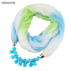 2019 новые летние солнцезащитный крем для женщин ювелирные изделия шарф ожерелье из шифона кулон шарф градиент шейный платок обёрточная