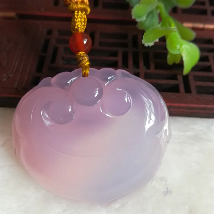 Natural Furong stone pendant necklace carved pink Xiangyun lock pendant