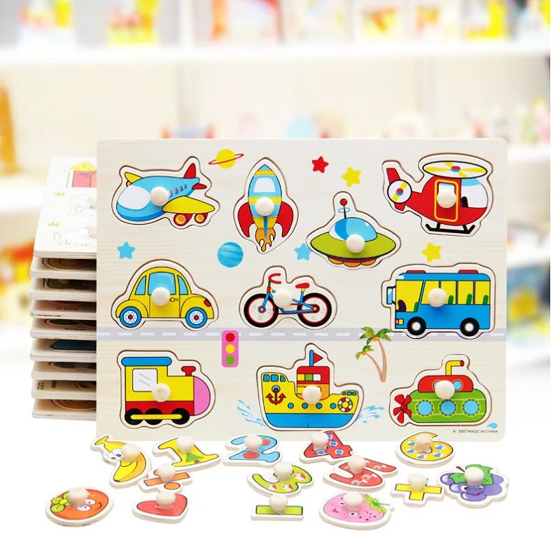 

Wooden Toys Jigsaw Puzzle Hand Grab For Kid Early Educational Toys Baby Toy Alphabet Digit Vehicle Learning Education Baby Toys