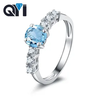

QYI Elegant Natural Sky Blue Topaz Ring 0.8 ct Round Cut Topaz Gems Jewelry Solid 925 siver Gemstone Engagement Ring For Women