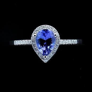

HELON Solid 10k White Gold Beautiful Lady Jewelry 0.9ct Tanzanite Diamond Engagement Ring Wedding Women Trendy Fine Jewelry Gift