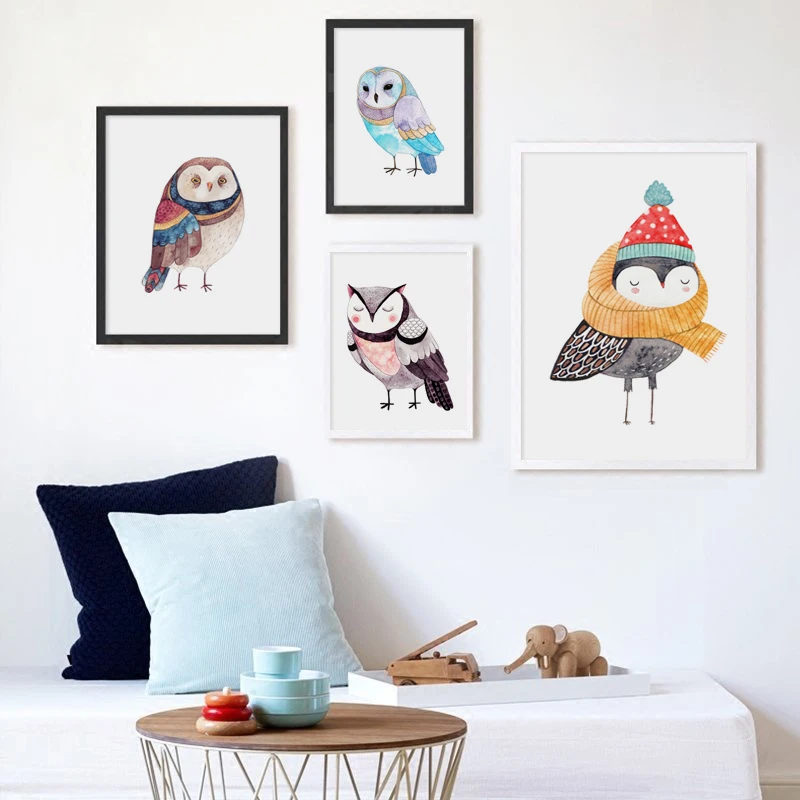 

Simple Cute Watercolor Bird Owl A4 A3 Canvas Art Painting Print Poster Picture Wall Baby Child Room Home Decoration Murals