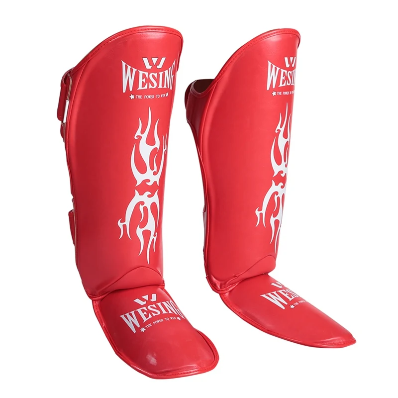 

High Quality Muay Thai Sparring Sanda Black Red Traning Leg Sleeve Boxing Shin Instep Guard Pads Protective Knee
