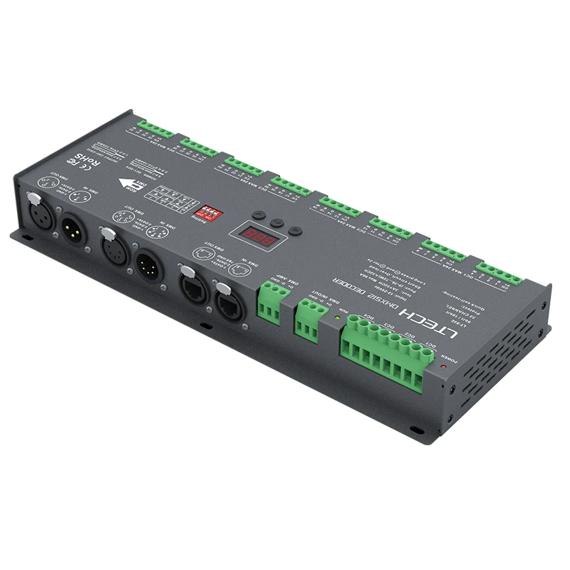 

New LTECH 32 Channel LED DMX decoder LT-932; 32CH CV DMX Decoder;DC12V - 24V input;3A*32CH Max. 96A 2304W output XLR-3/RJ45