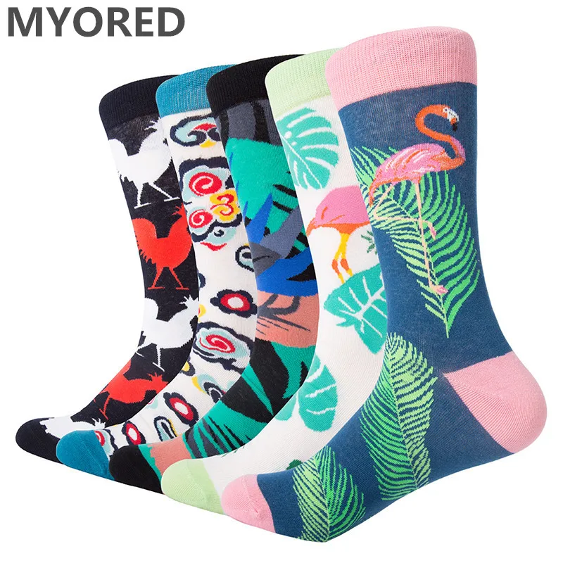 

MYORED 5 pairs mens socks fashion funny brid clouds goose pattern unisex men women socks for wedding trendy casual autumn dress
