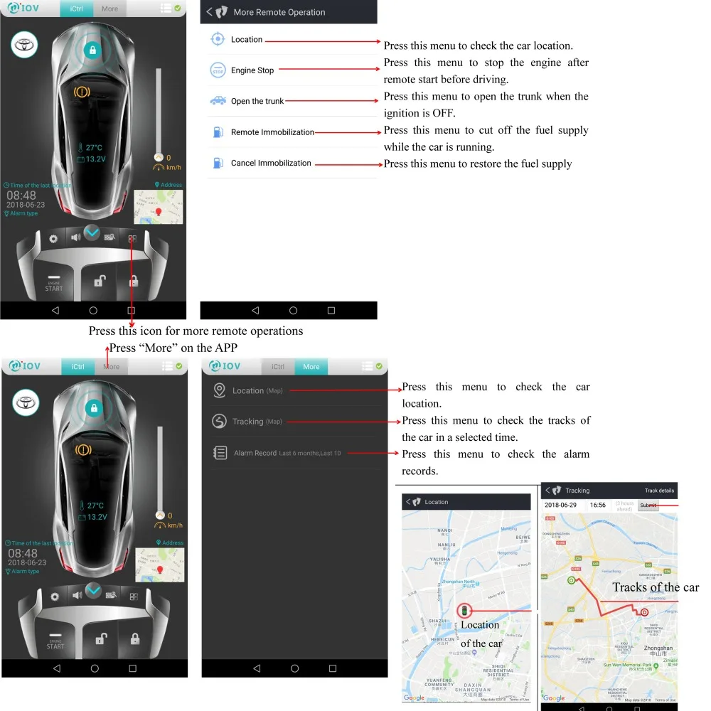 IOS Android App смартфон сети удаленного запуска/стоп двигатели для автомобиля открытой двери/багажник gps отслеживания полный функция автом