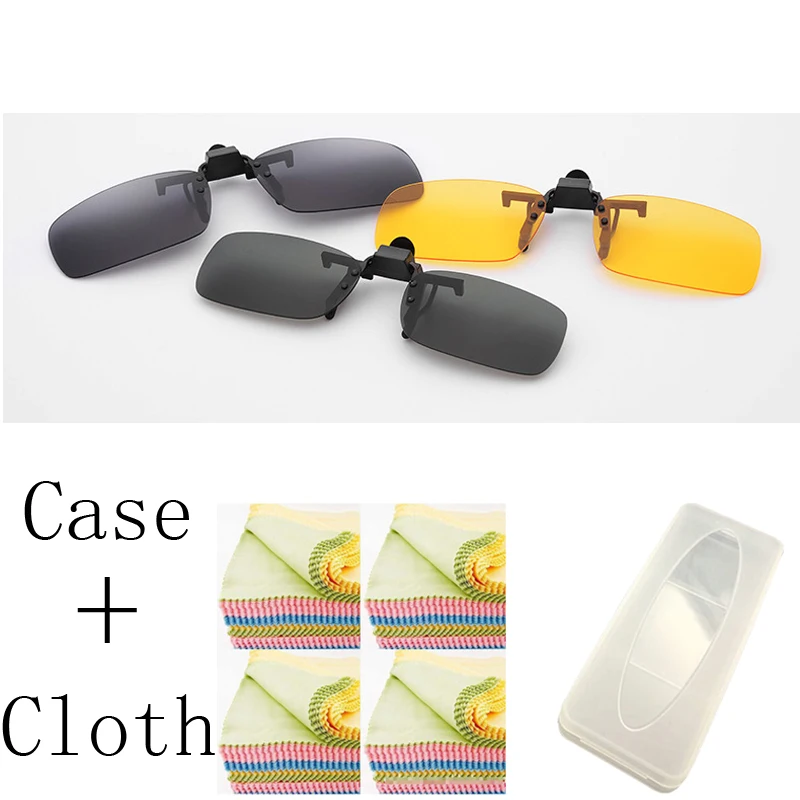 

1PCS 3 Colors Lens Day Vision yellow Sunglasses Clip For Night Driving Eyeglass Myopia Glasses Clips On retro de sol with case