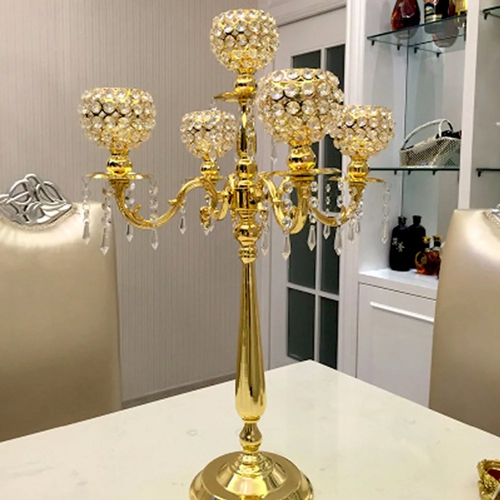 H76cm Crystal Table Centerpiece Bling Gold Wedding Candelabra Candle