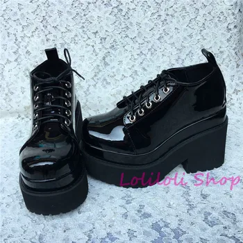 

Princess punk lolita shoes Loliloliyoyo antaina gothic cos shoes custom thick square bottom shoes with black bright skin 5272t