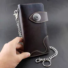 Натуральная кожа мужские байкерские рок, панк, Готик кошелек с цепочкой для ключей коричневый