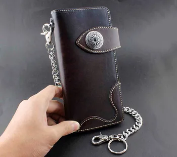 

Genuine Leather Mens Biker Rock Punk Gothic Wallet Purse W/ Key Chain Brown
