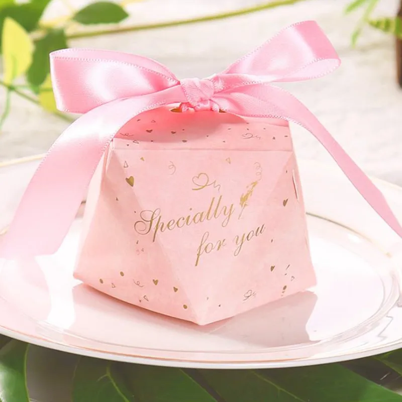 

Creative Pink Diamond Romantic Wedding Like Candy Box Party Gift Box Bomboniere Gift Box Return Gift Box Ribbon 50pcs
