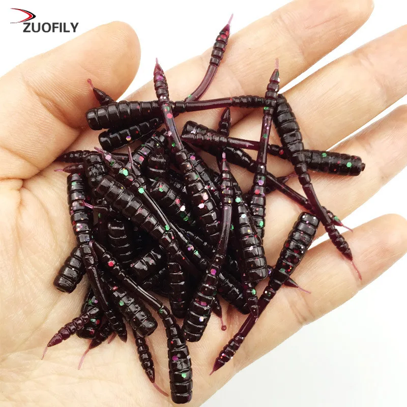 

50 pcs/lot 4.5cm 0.45g soft Worms Fishing Lure with salt smell 7 colors are available Lifelike Fishy Smell mini bait