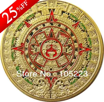 

High Quality 100pcs/lot DHL Free Shipping 1 OZ MINT MAYAN AZTEC GODS 24k .999 GOLD clad COIN PROPHECY CALENDAR 2012